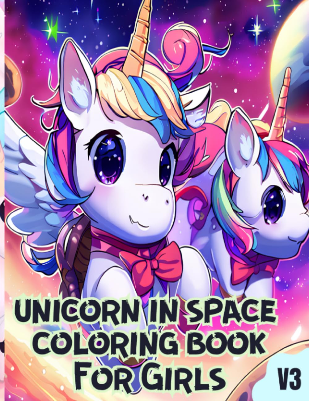 Unicorn in Space Coloring Book for Girls (V3): Inspirational Space Adventure Coloring Book for Kids and Adults with Rainbows and unique Unicorns in Outer Space