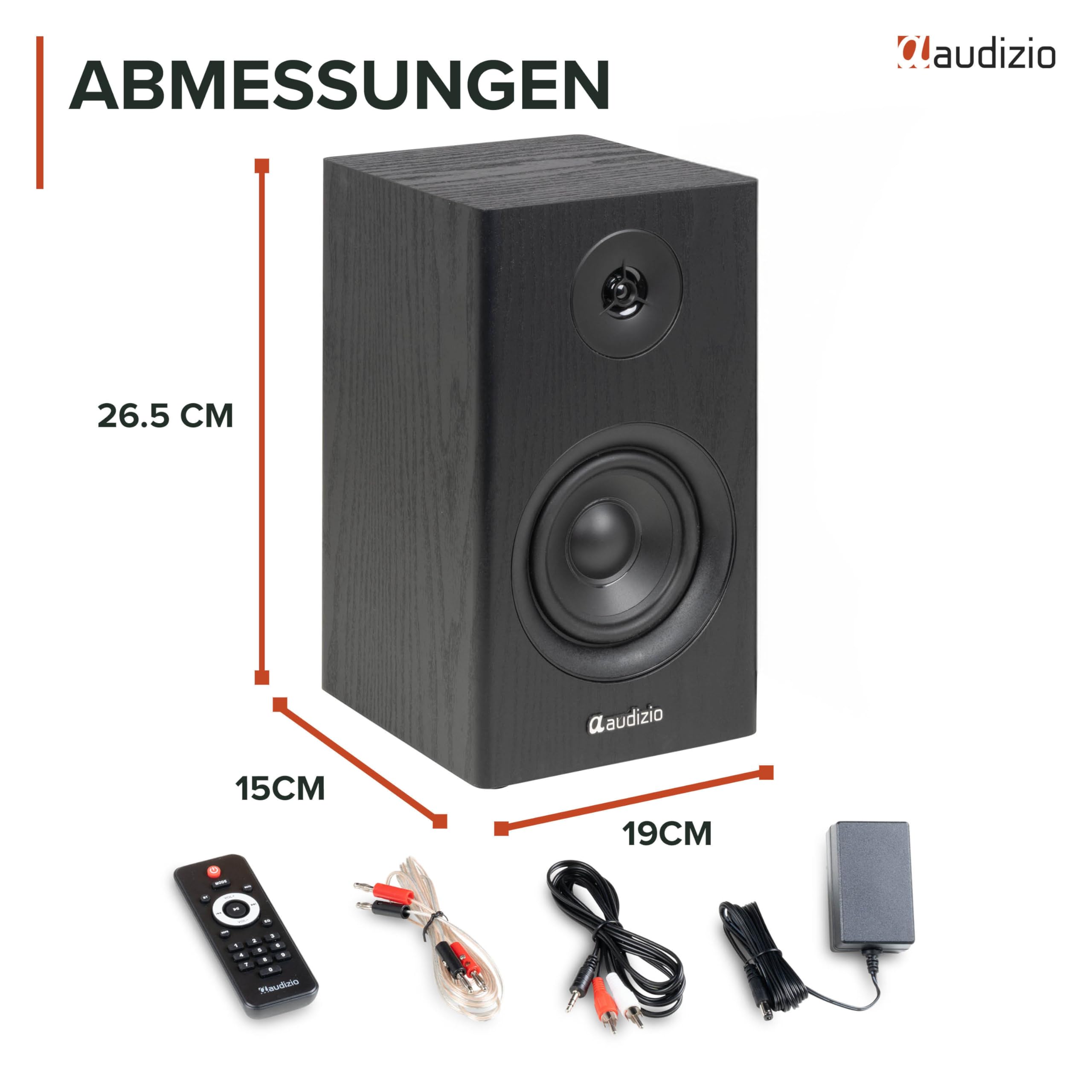 Audizio BS15 Aktivlautsprecher Boxen Paar - 60 Watt Bluetooth HiFi Lautsprecher Set mit HDMI ARC, Optical & RCA - Regal Lautsprecher, Studio Boxen für PC, TV & HiFi - Schwarz