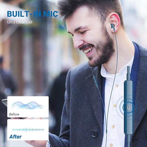 ASKUBSKU USB C Headphones for Samsung S26 S25 Ultra S24+ 23, Blue | Type C Earphone with Mic Magnet Stereo Wired Earbuds for iPhone 17 Air 16 Pro Max 15/Galaxy A53 S21 S20 FE Flip Fold/Pixel 10