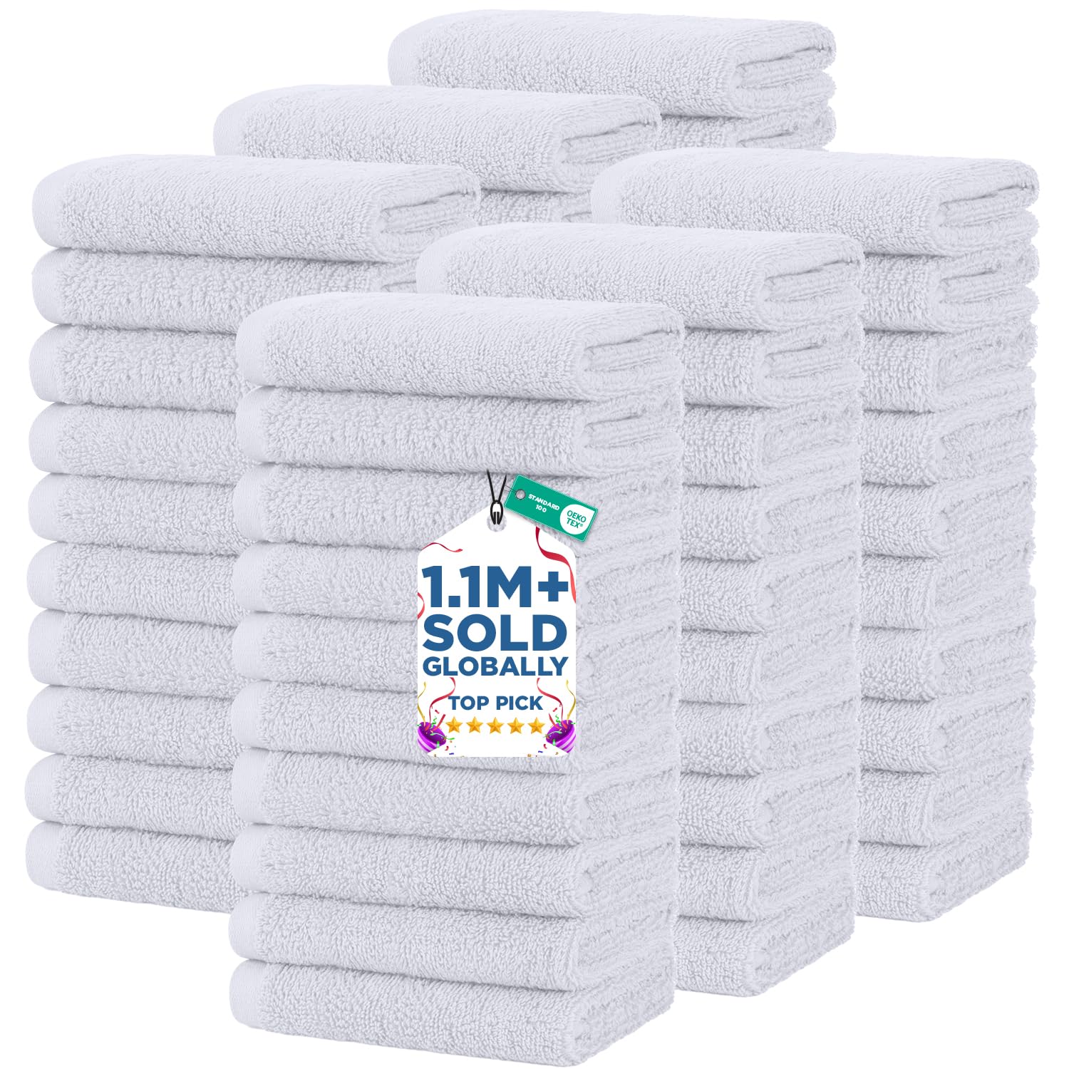 DAN RIVER 60 Pack Wash Cloths for Showering [12x12] - 100% Cotton Washcloths Premium Quality Flannel Face Cloths for Bathroom, Highly Absorbent and Soft Feel Wash Clothes, White