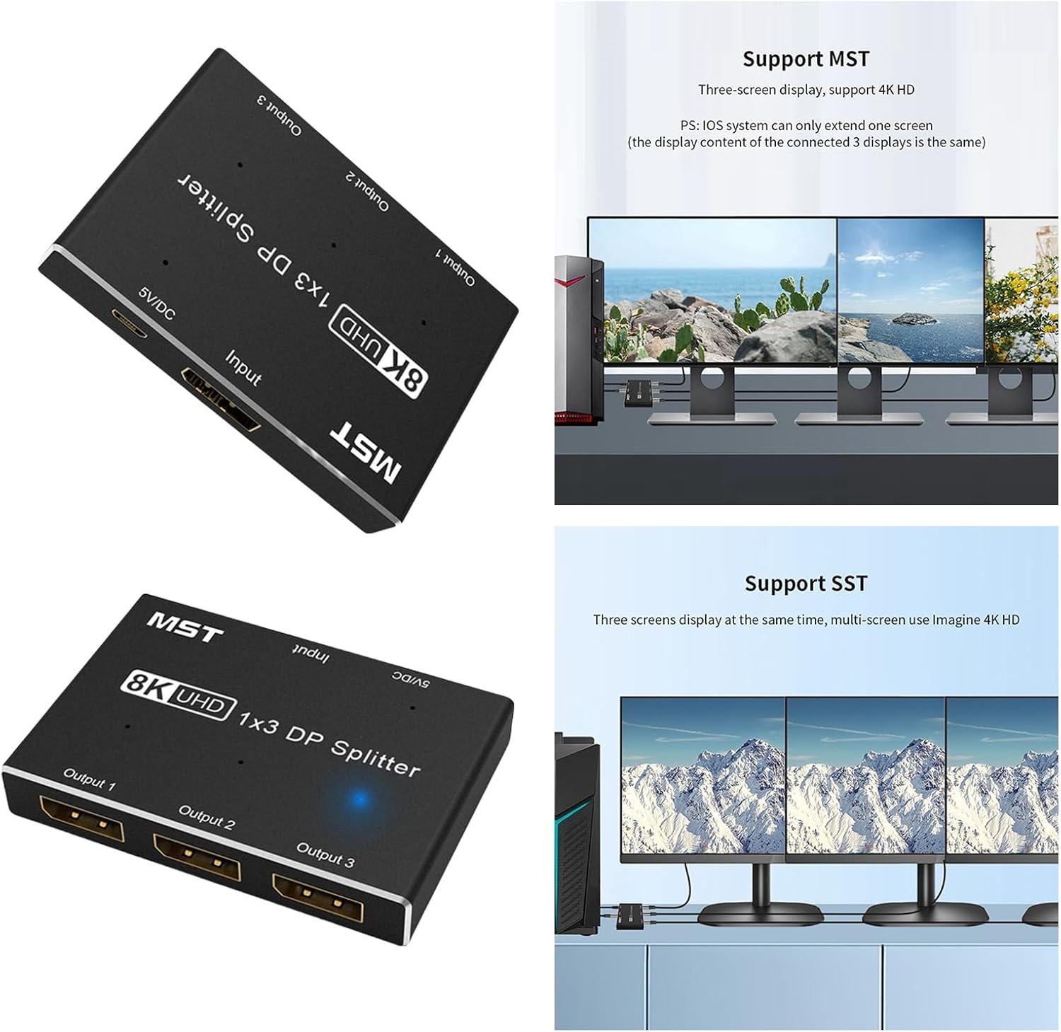 8K HDTV Splitter Switcher Output Directional 1 in 3 Out Multiple Stream for Piece Host