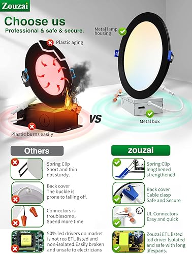 Vista 73 de zouzai - 12 luces LED empotrables ultrafinas de 4 pulgadas 6000K con caja de conexiones, 9 W, 810LM regulable, alto brillo Ra>85, certificado ETL