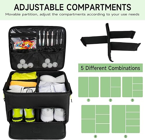 Miniatura 2 de Jaffzora Organizador de maletero de golf, bolsa de almacenamiento impermeable de 2 capas con compartimento ventilado para 2 pares de zapatos,