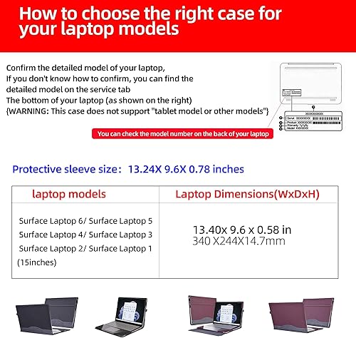 Miniatura 4 de Funda para Surface Laptop de 654321 15 pulgadas especial, funda desmontable de piel sintética premium para portátil (15 pulgadas, rojo vino)