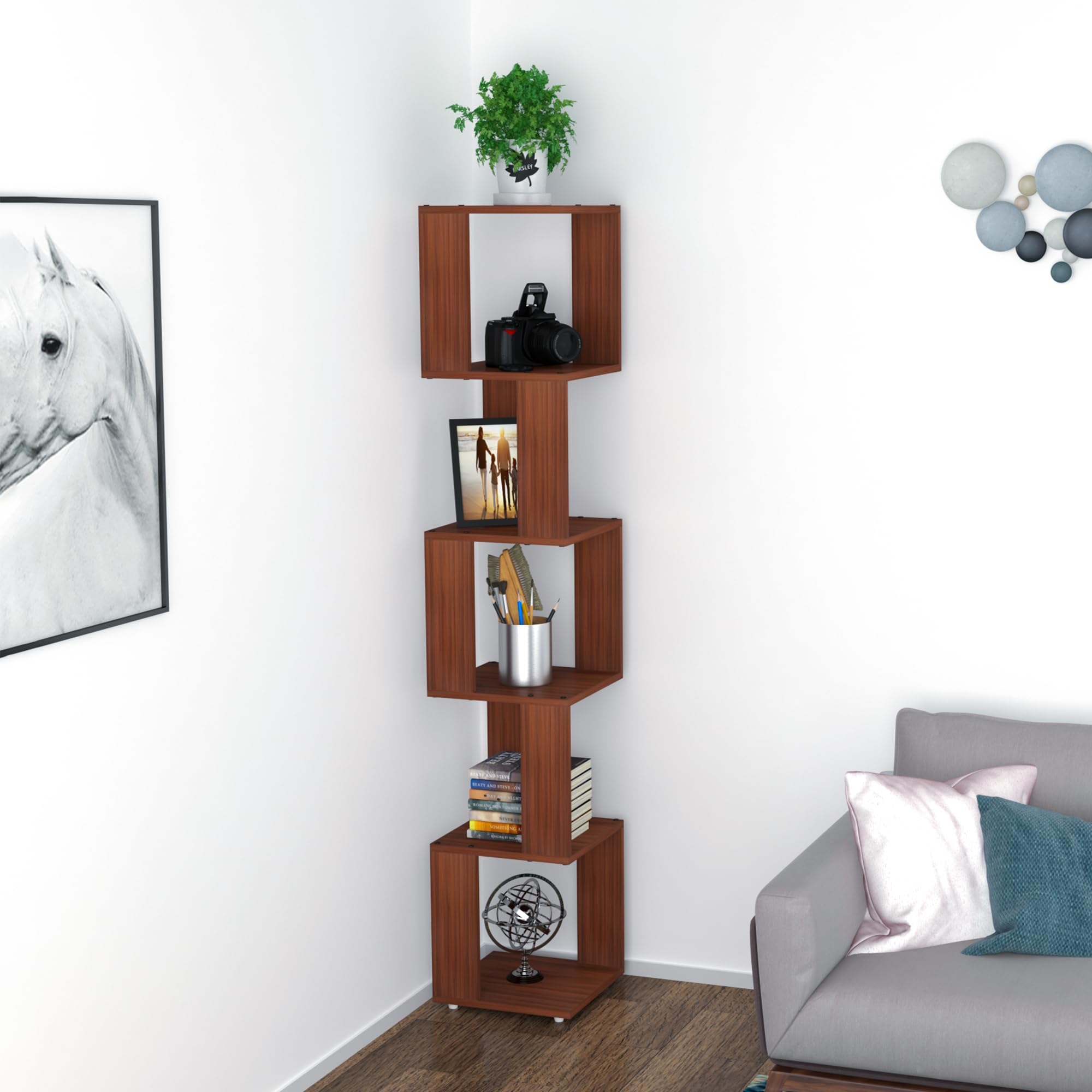 Anikaa Aria Engineered Wooden Corner Floor Standing Rack Shelf