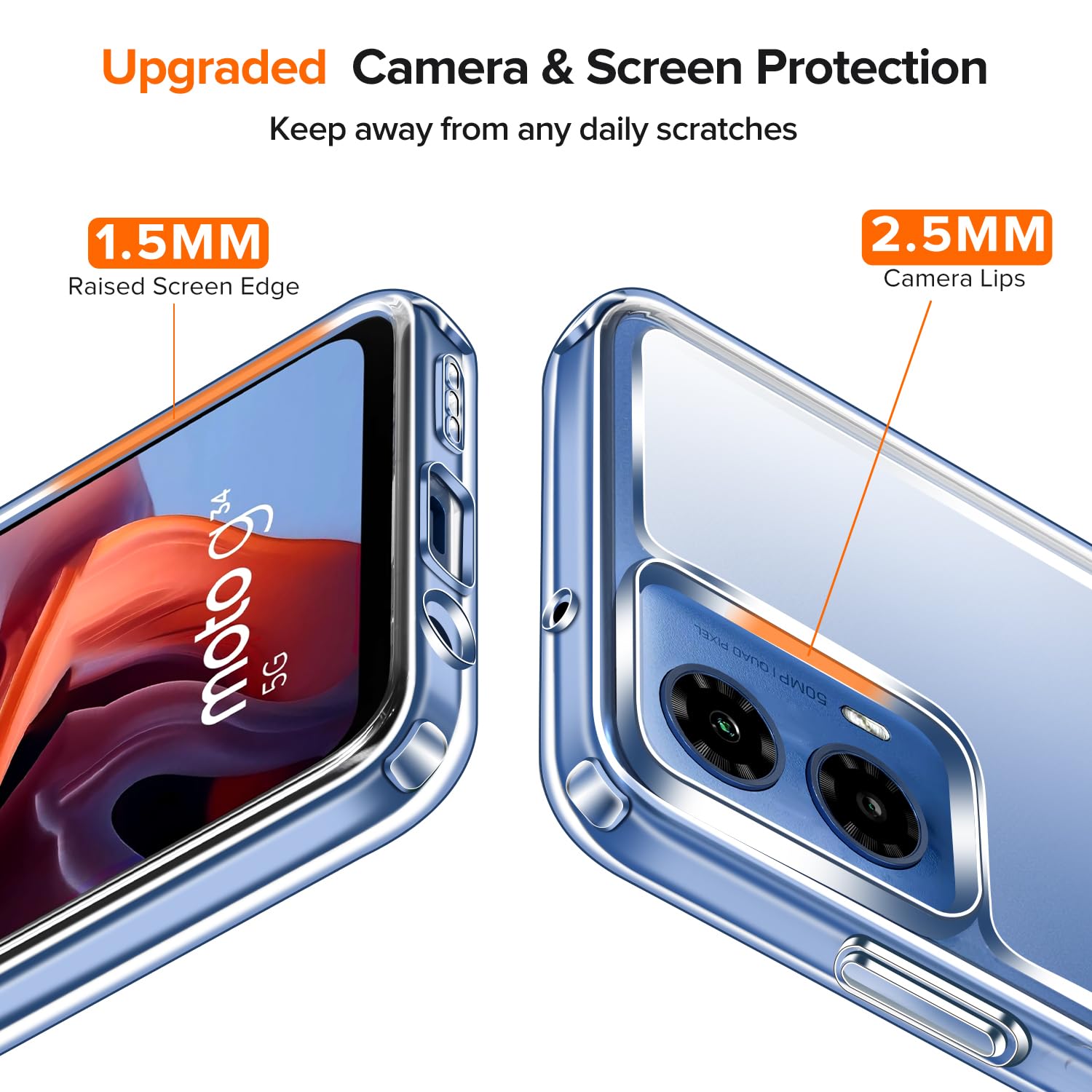 Liisooka Cover per Motorola Moto G54 / Moto G64 5G, Custodia in TPU Antiurto Sottile di Livello Militare, Resistente all'ingiallimento, Case per Telefono in PC Rigido, Retro Antigraffio, Trasparente