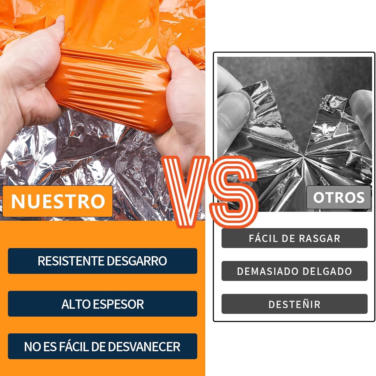 Kits de survie isolés pour l'extérieur - Couvertures d'urgence (lot de 5), 1 sac de couchage d'urgence, 1 tente d'urgence, 1 poncho d'urgence en Mylar