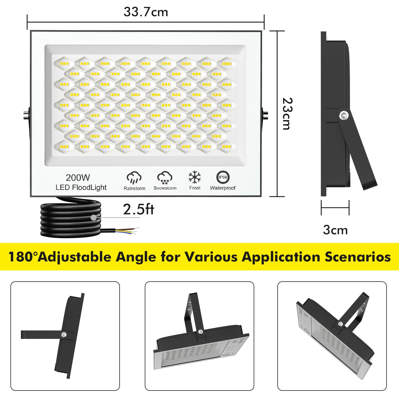 Faretto LED da Esterno 200W 2 Pezzi - Super Luminoso 20000LM Faretti LED 6500K Bianco Freddo Faro LED Esterno, IP65 Impermeabile Faretti LED Esterno per Giardino,Patio, Cortile, Terrazza, Garage