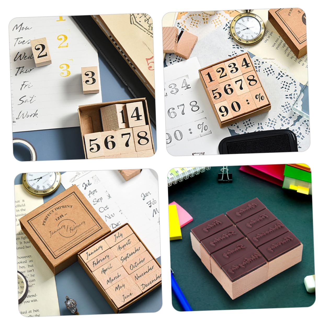Uonlytech 3 Set Timbro In Legno Con Settimana E Mese Promemoria Di Giornaliero Manuale In Gomma Fai Da Te Sigillo In Legno Di Loto Decorativo Combinato Timbro In pezzi * 3