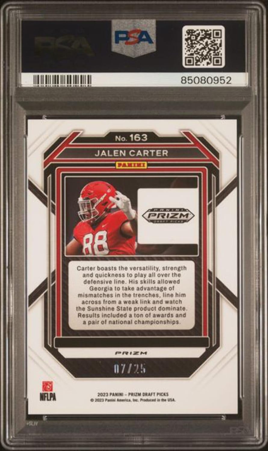 Graded 2023 Panini Draft Picks Jalen Carter #163 Mojo Rookie RC Football Card PSA 10 Gem Mint