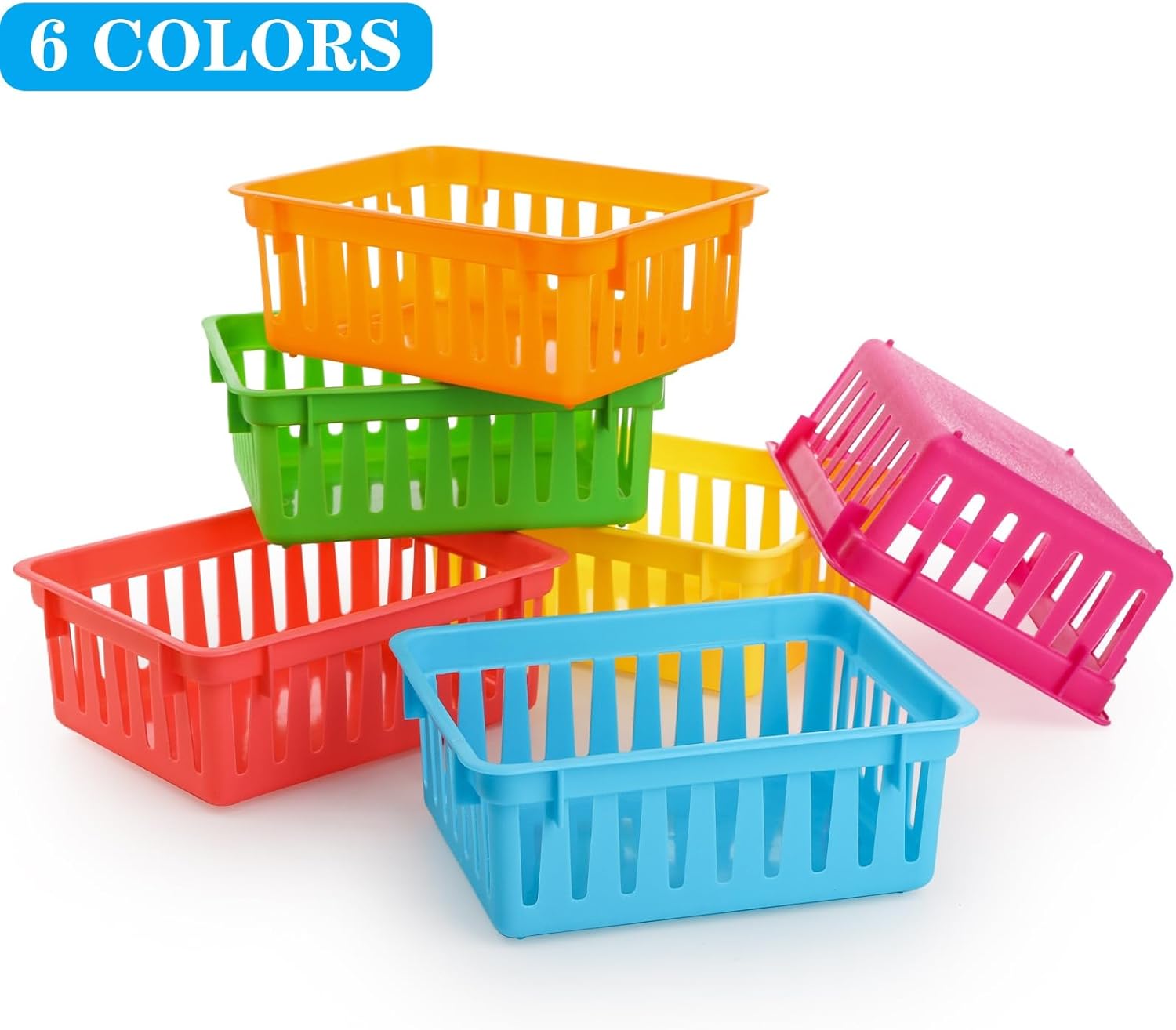 DEAYOU 24 Pack Classroom Storage Baskets, Small Plastic Baskets for Organizing, Colorful Storage Trays, Crayon Pencil Containers Organizer Bins for Desk, Drawer, Home, Office, 6.1"L x 4.7"W x 2.4"H