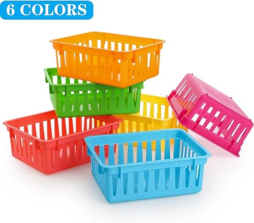 Miniatura 4 de DEAYOU Paquete de 24 cestas de almacenamiento para el aula, pequeñas cestas de plástico para organizar, bandejas de almacenamiento coloridas