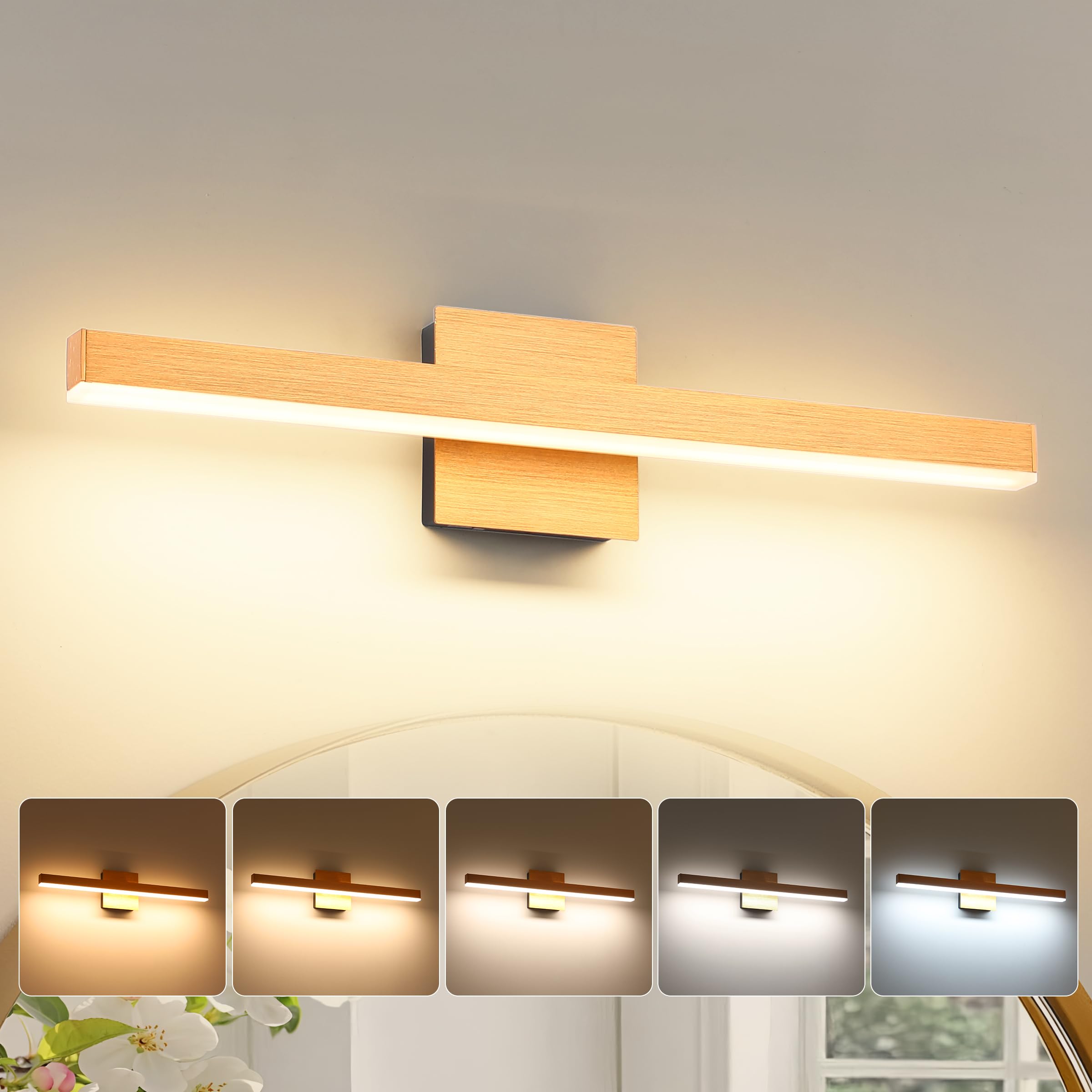 Joossnwell Bathroom Vanity Light 23.62 Inch Modern Bathroom Light Fixtures Dimmable 5CCT Led Vanity Lighting Gold and Black Bath Light Over Mirror ETL Certificated