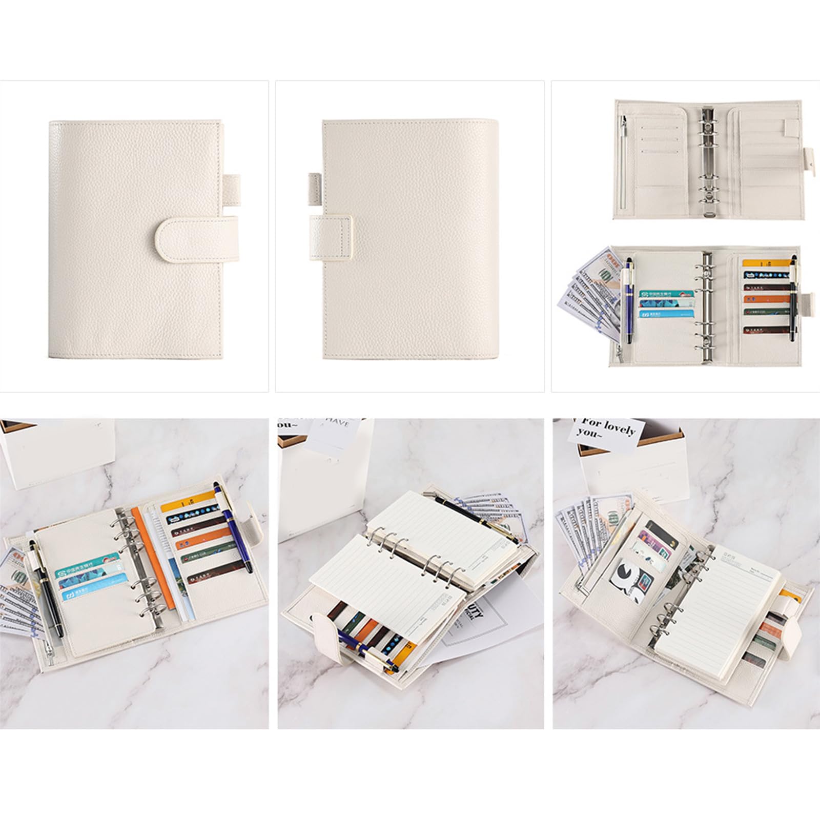 Quaderno con raccoglitore con pagina a righe punteggiate e non rigate, porta carte, tasca portaoggetti multipla per taccuino a tre ante per uomo e donna