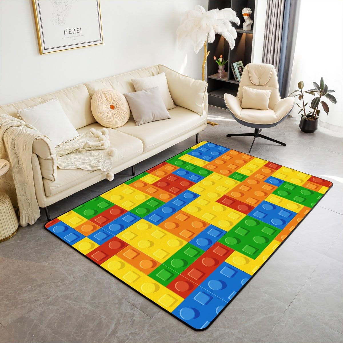 jejeloiu Building Blocks Decorative Carpet Area Rug 4x5 Kids Boys Girls Colorful Geometric Living Room Rugs for Bedroom Area Rug 4x5 Carpet Kitchen