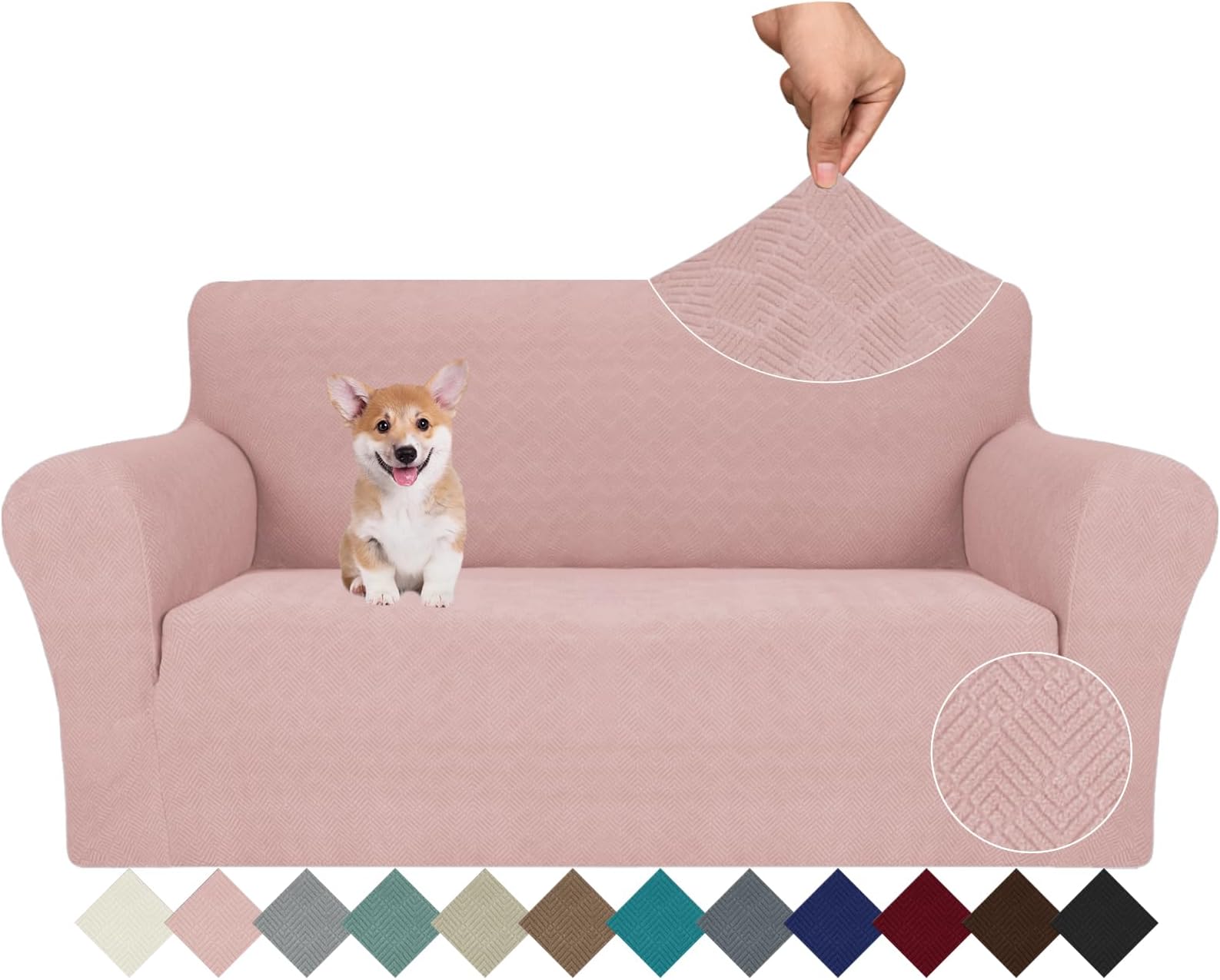 JIVINER Stretch Loveseat Slipcovers 1 Piece Love Seat Sofa Cover Spandex 2 Seater Couch Covers Universal Furniture Protector with Elastic Bottom (Dusty Pink, Loveseat)