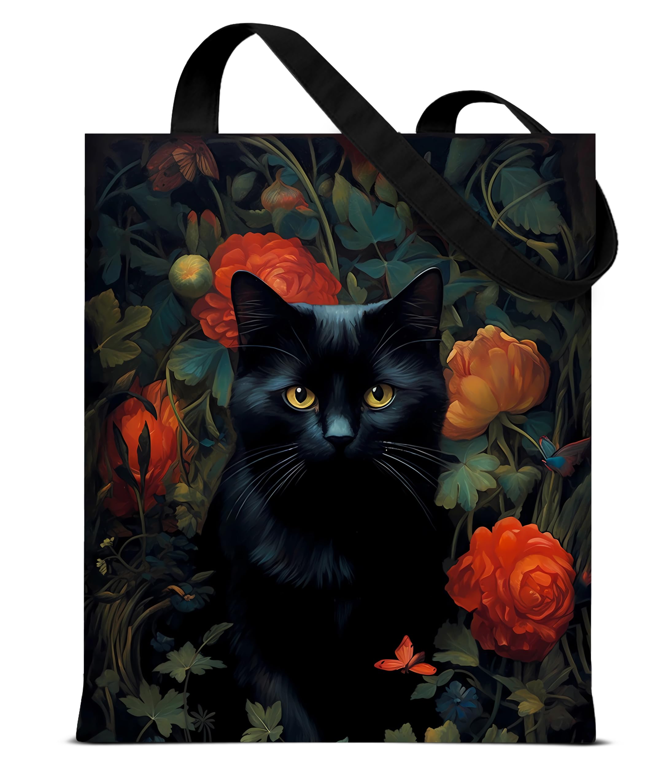 Cute Cat Canvas Tote Bag for Women， Aesthetic Reusable Shoulder Bag for Shopping Travel Work