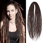 Sangtok 15 pcs Double Ended Dreadlock Extensions, 24 inch Chocolate Thin 0.6cm Fake Dreads Extensions, DE Synthetic Dreadlock Extensions Reggae Hippie Dreads for Women