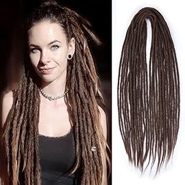 Sangtok 15 pcs Double Ended Dreadlock Extensions, 24 inch Chocolate Thin 0.6cm Fake Dreads Extensions, DE Synthetic Dreadlock Extensions Reggae Hippie Dreads for Women
