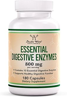 Digestive Enzymes - 800mg Blend of All 10 Most Essential Digestive and Pancreatic Enzymes (Amylase, Lipase, Bromelain, Lactase, Papain, Protease, Cellulase, Maltase, Invertase) by Double Wood