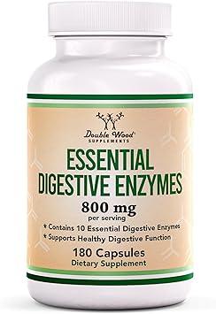 Digestive Enzymes - 800mg Blend of All 10 Most Essential Digestive and Pancreatic Enzymes (Amylase, Lipase, Bromelain, Lactase, Papain, Protease, Cellulase, Maltase, Invertase) by Double Wood