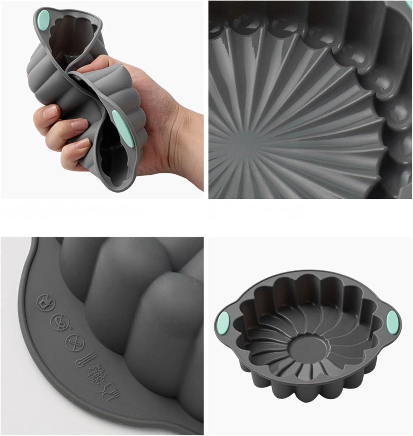 4 Pack Silicone Fluted Pans, Non-stick Baking Molds Silicone Cake Molds Round Baking Pans, Fluted Tube Pan Baking Mold for Homemade Cake, Bread and Jello