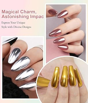 100% Chrome Nail Powder BISHENGYF: Super NO.1 Metallic Effect Chrome Powder for Nails Gold Silver WhiteLaser Holographic White Pearl Nail Chrome Powder for Nails Art Decoration