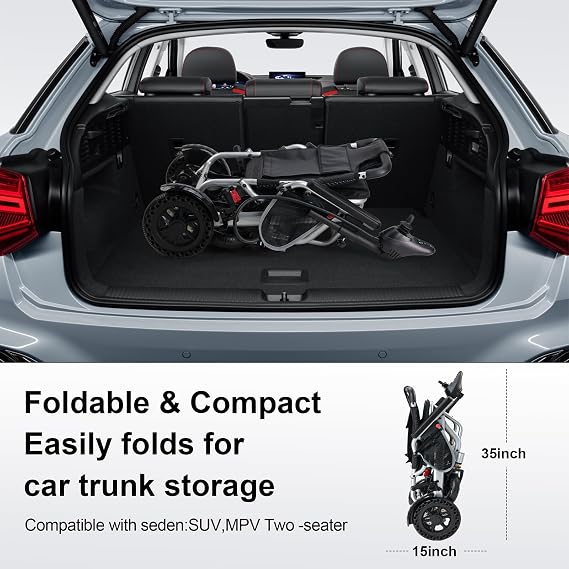 Lightweight Foldable Electric Wheelchair, Only 33lbs, Wheelchairs for Adults, Removable Lithium Battery, All Terrain Portable Motorized Wheelchairs for Seniors, Airline Approval