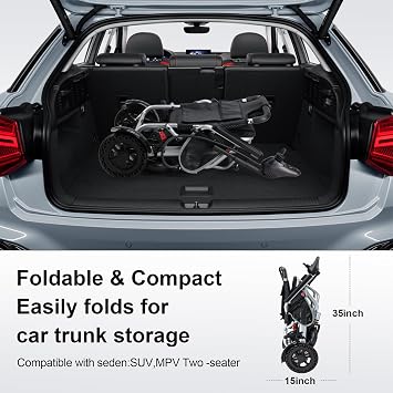 Lightweight Foldable Electric Wheelchair, Only 33lbs, Wheelchairs for Adults, Removable Lithium Battery, All Terrain Portable Motorized Wheelchairs for Seniors, Airline Approval
