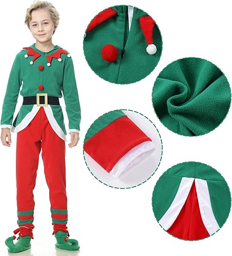 Miniatura 2 de Disfraz de elfo de Navidad, disfraz de elfo verde para niños y niñas, cosplay, fiesta familiar de Navidad con gafas y cinturón