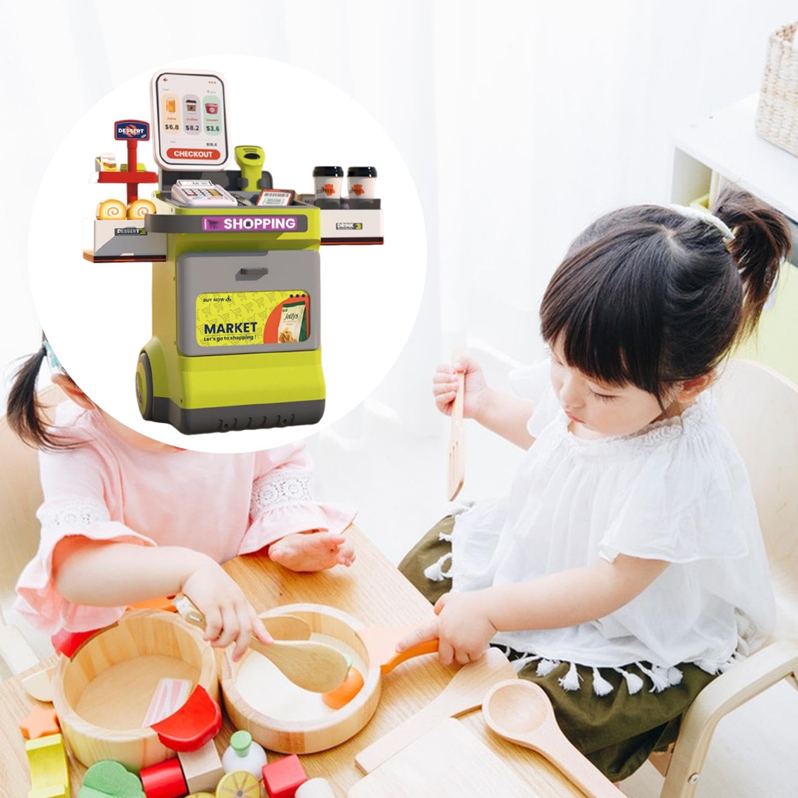 Caja registradora para niños, Juego de simulación, Juego de simulación, coordinación Mano-Ojo, Adorno, Tienda, supermercado, de comestibles, de Comida, Verde