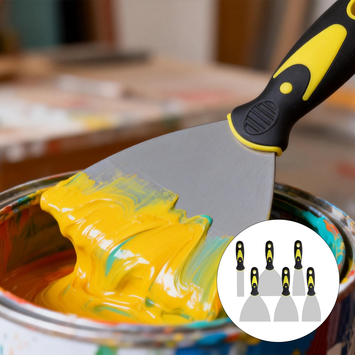 Zestaw 6 sztuk szpachli, szpachla do ścian, narzędzie do gipsów, szpachla ze stali nierdzewnej z plastikowym uchwytem, szpachla do tapet, ścian i renowacji. (1-6 cali)