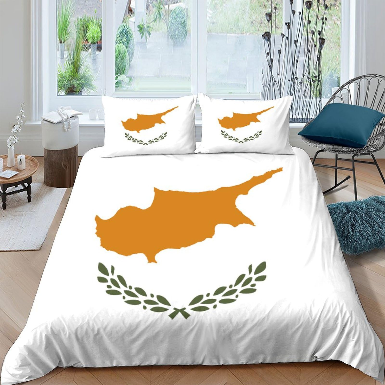 Aaharya Flag Of Cyprus Bedding Set 3D Printed Pattern Ultra Soft National Flag Theme Duvet Cover，Room Decoration 3Pcs Set,With Hidden Zipper Quilt Cover And Pillowcase King（220X240cm）