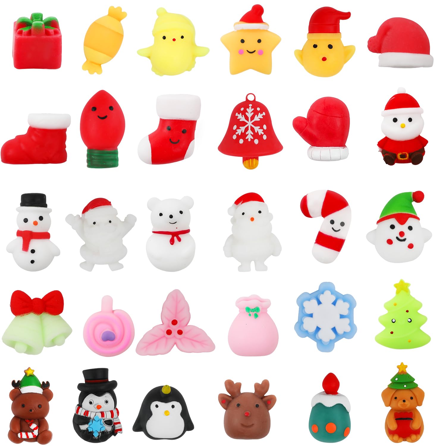 VEYLIN Christmas Squishy Toys, 30 Pcs Cute Toys for Kids Party Supplies, Mini Soft Toy for Christmas Decoration