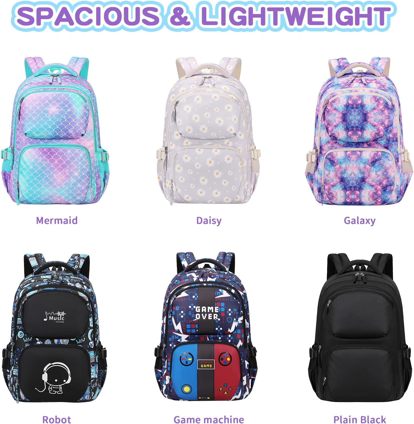 Backpack for Girls, Kids Backpacks with Pencil Case Set Girls Bookbag School Backpack for Elementary School, Age 6-12, Pink Purple Galaxy