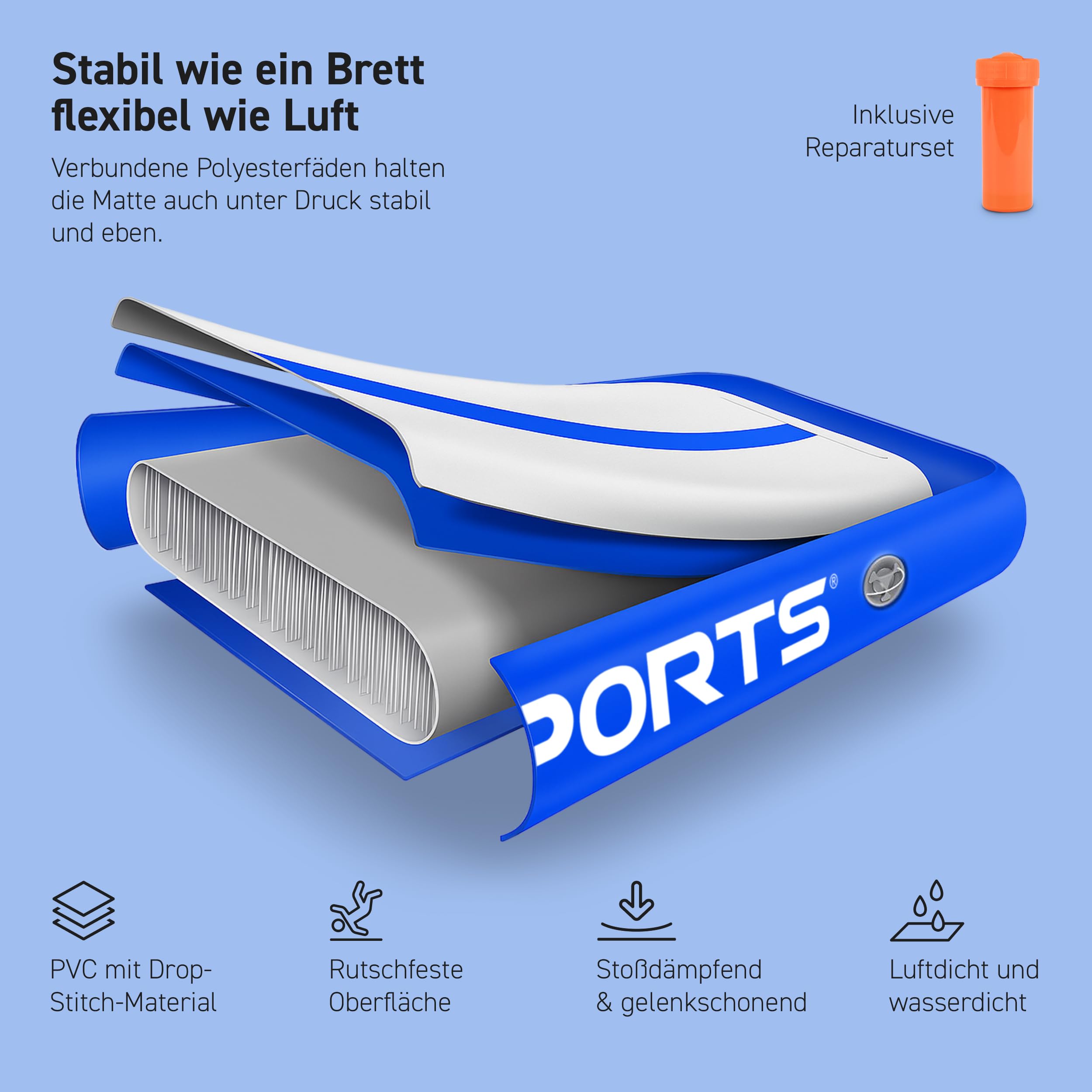 MSPORTS Air Track Matte 10cm - Gonfiabile Ginnastica & Tumbling Tappetino per Ginnastica, Cheerleading, Yoga & Fitness - 5 misure e 4 colori