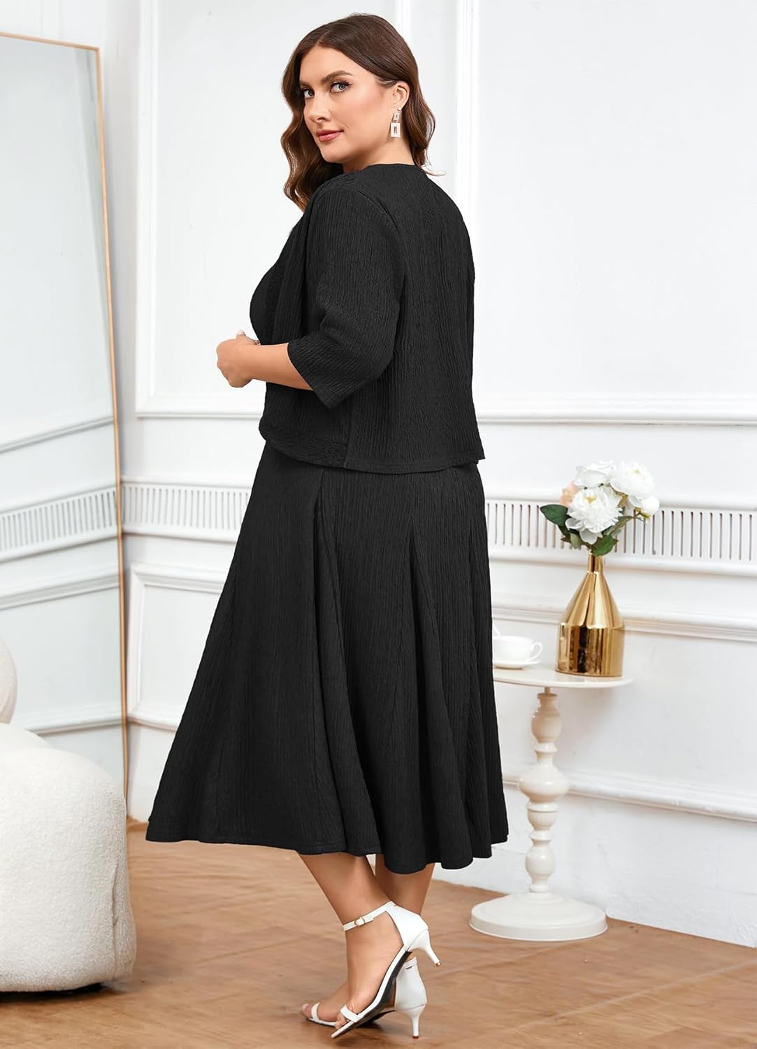 ZOMVA Plus Size Mother of The Bride Groom Dresses for Curvy Women 2 Piece Wedding Guest Dress with Jacket Tea Length - Image 6