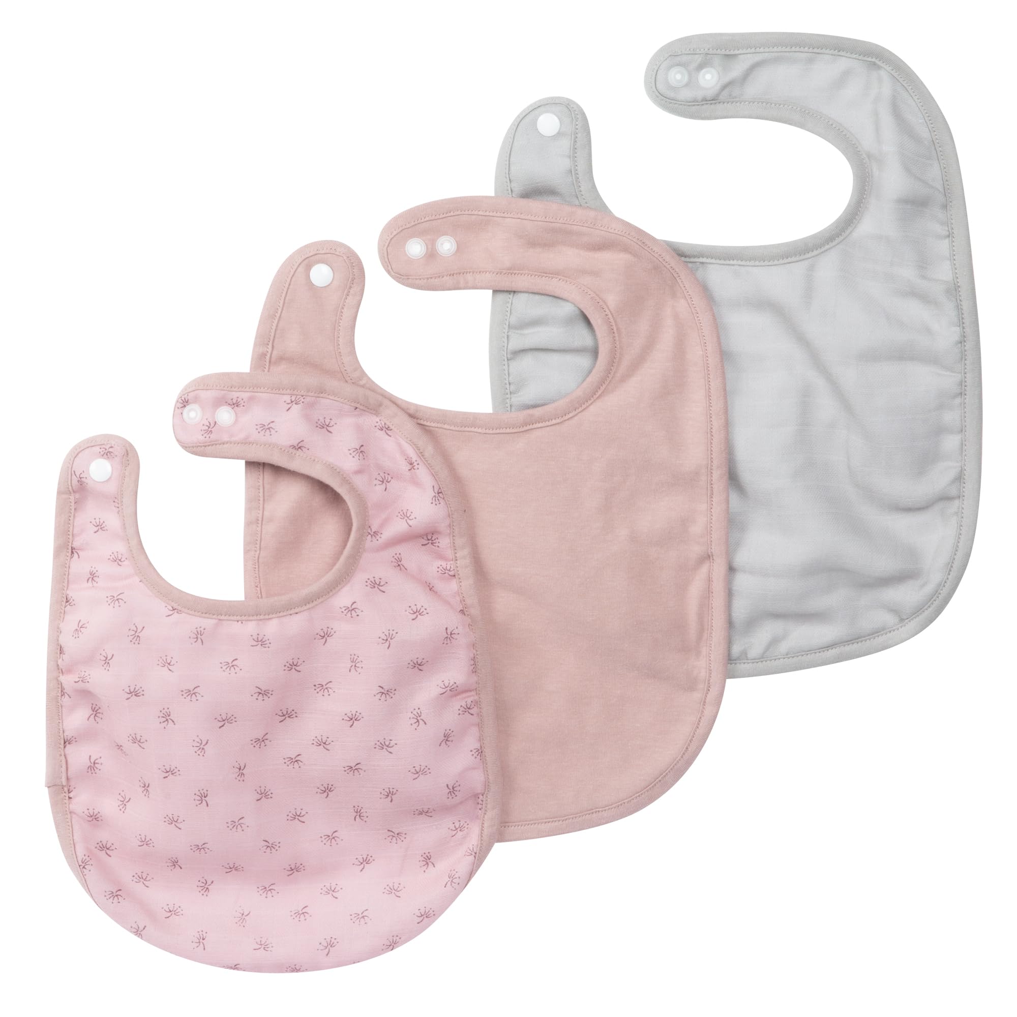 roba Set of 3 Lil Planet Organic Cotton Adjustable Baby Bibs - 23 x 30 cm - GOTS and Oeko-TEX Certified - Button-Down - Pink/Mauve