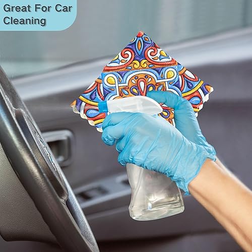 Miniatura 7 de FRODOTGV Ceramic Tile Colorful Ethnic Set of 6 Quick Dry Microfiber Dish Towels for Kitchen Print Soft Tea Cup Kitchen Towels for Countertop Sink