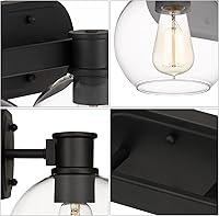 Vista 7 de Tawson Dan Modern Farmhouse - Lámpara de tocador de 3 luces industrial con pantalla de globo de vidrio transparente para dormitorio, pasillo