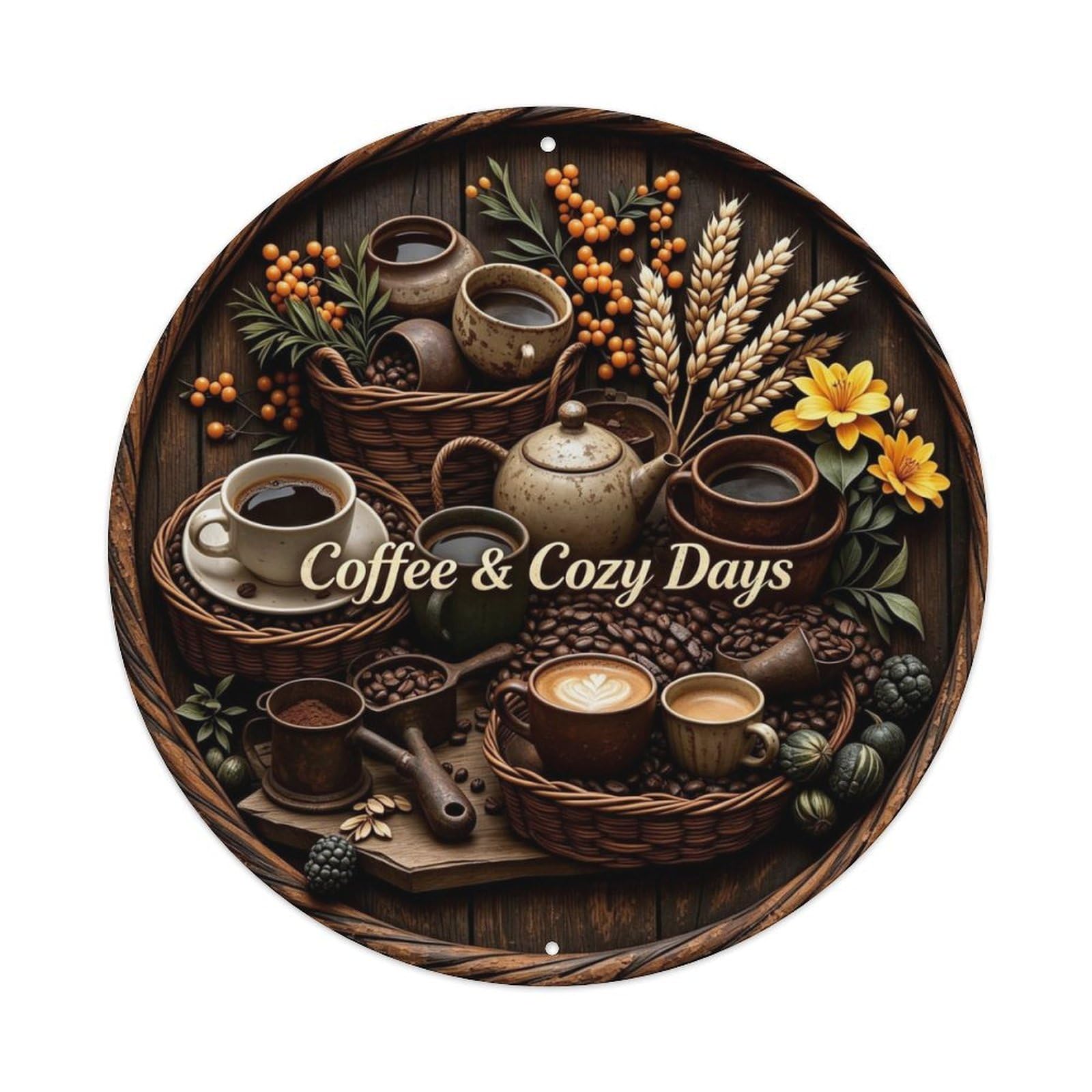 Coffee & Cozy Days Metal Tin Sign Plaque