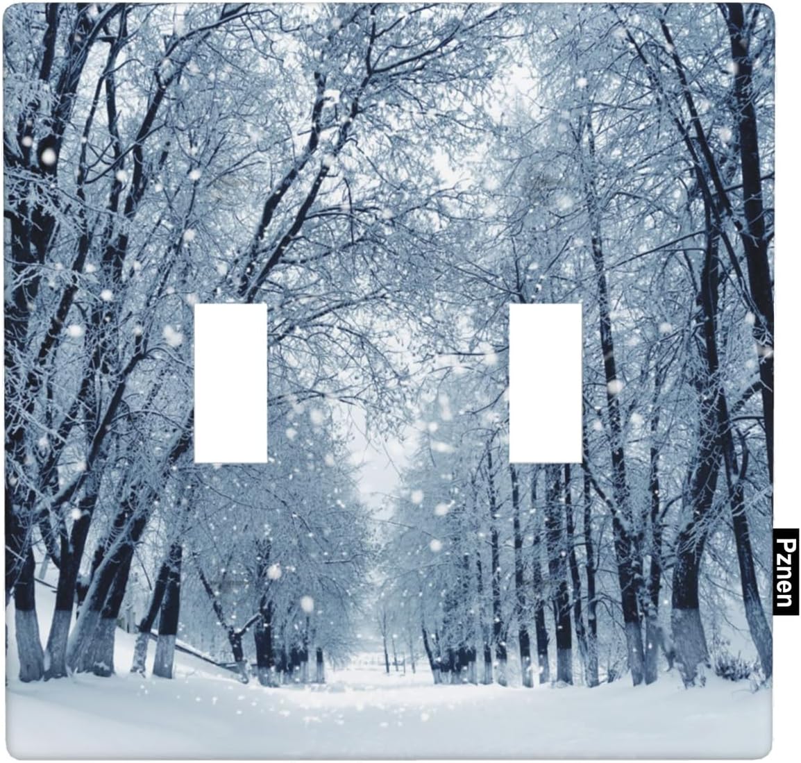 Decorative Winter Wonderland 2-Gang Double Toggle Wall Plate, Snow Covered Forest Light Switch Cover Plates 4.5"x 4.5" for Living Room Kitchen Home Decor
