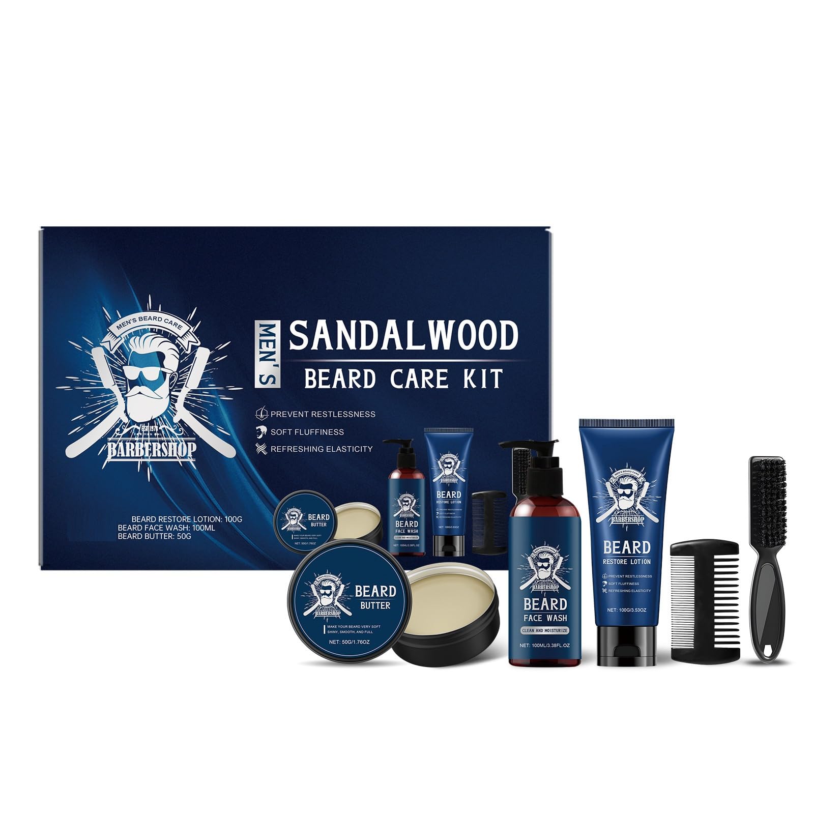 Kit For La Cura Della Barba Da Uomo In Legno Di Sandalo For Tutti I Tipi Di Pelle