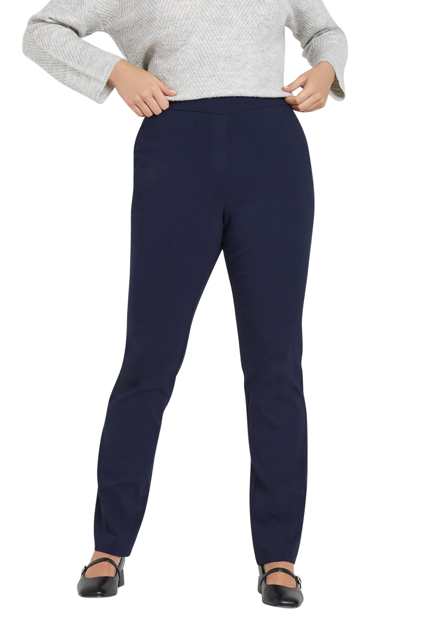M&Co Women's Straight Leg Bengaline Formal Trousers in Dark Navy | Size: 14L