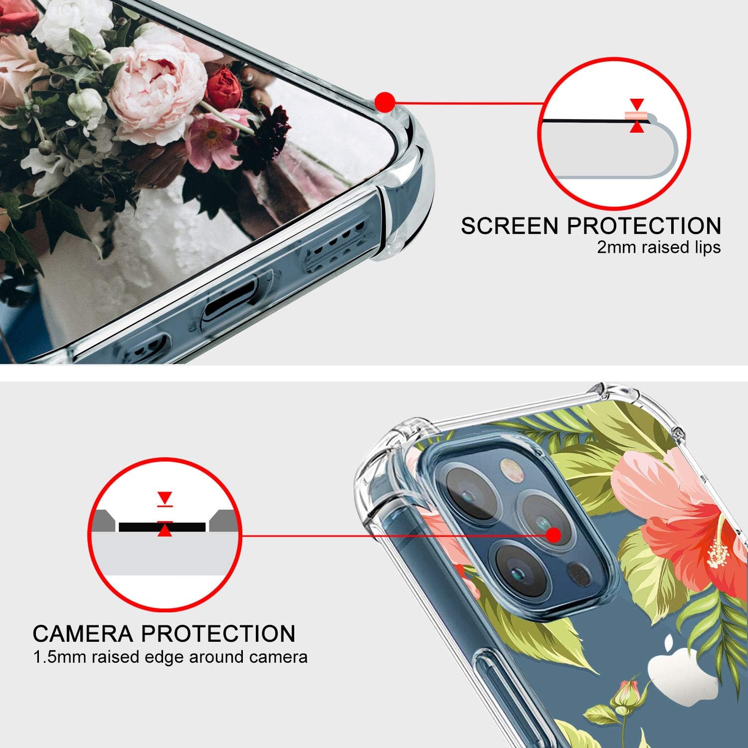 hepix Floral Clear Case Compatible with iPhone 12 Pro Max Flower Tropical Leaves Cover for Women, Slim Crystal Flexible Soft TPU Protective Bumper Shock Absorption for iPhone 12 Pro Max Silent Forest