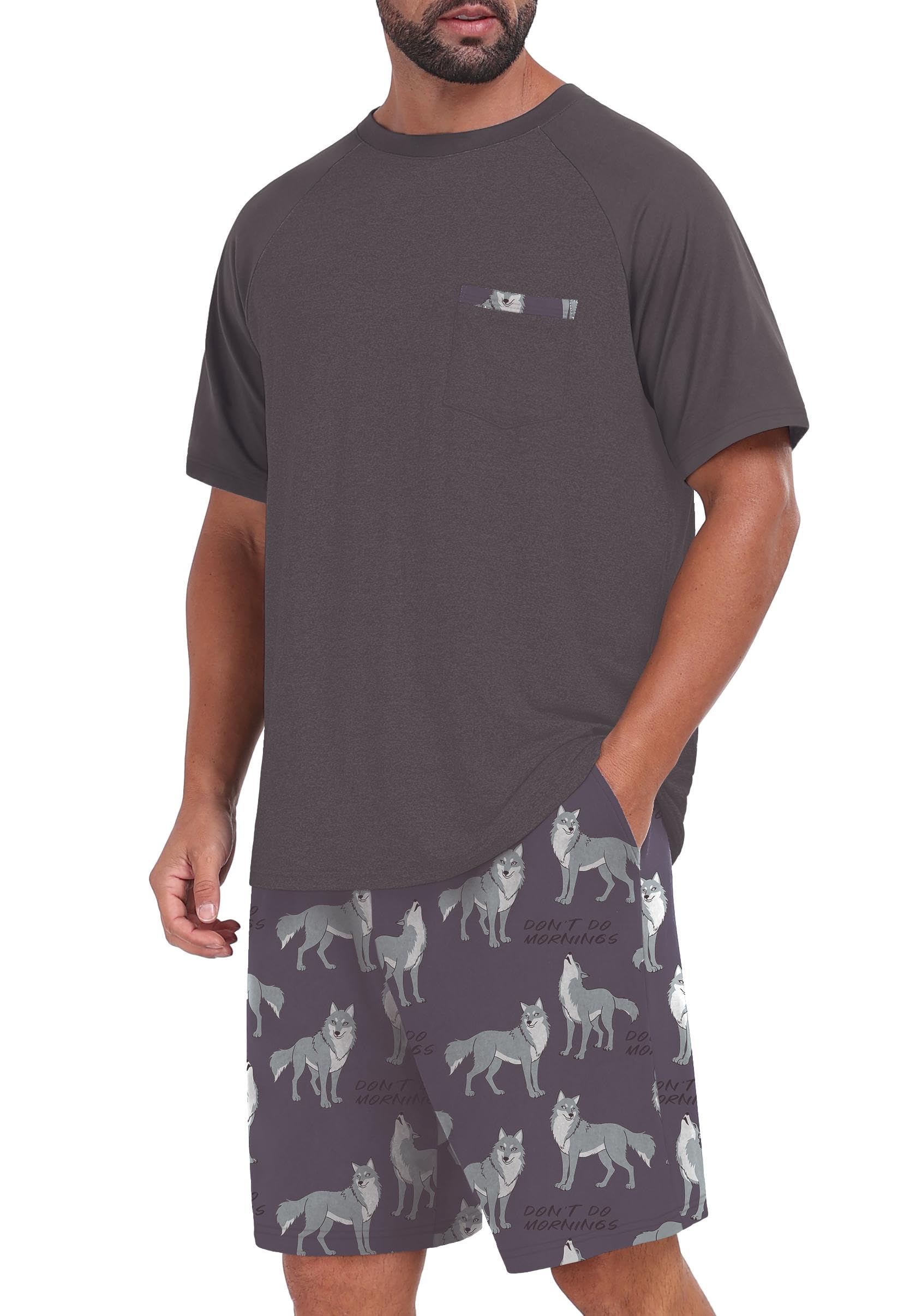 Mens Pajamas Set Shirt and Shorts Lightweight Summer Sleepwear