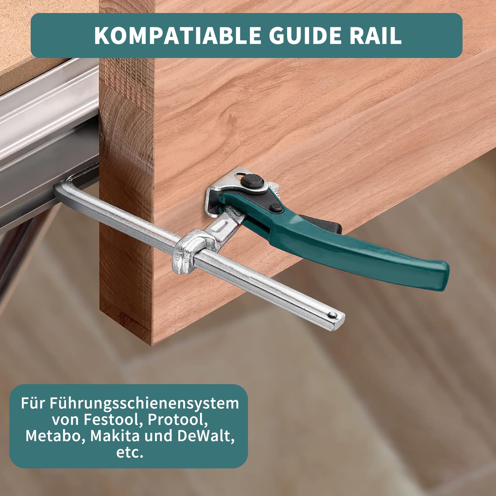 2 Stk Hebelzwinge, Ganzstahl Tischzwinge mit Hebelgriff, | Schnellspanner Zwinge mit 160mm Kapazität und 60mm Kehlentiefe zum Schneiden, Schleifen, Grün