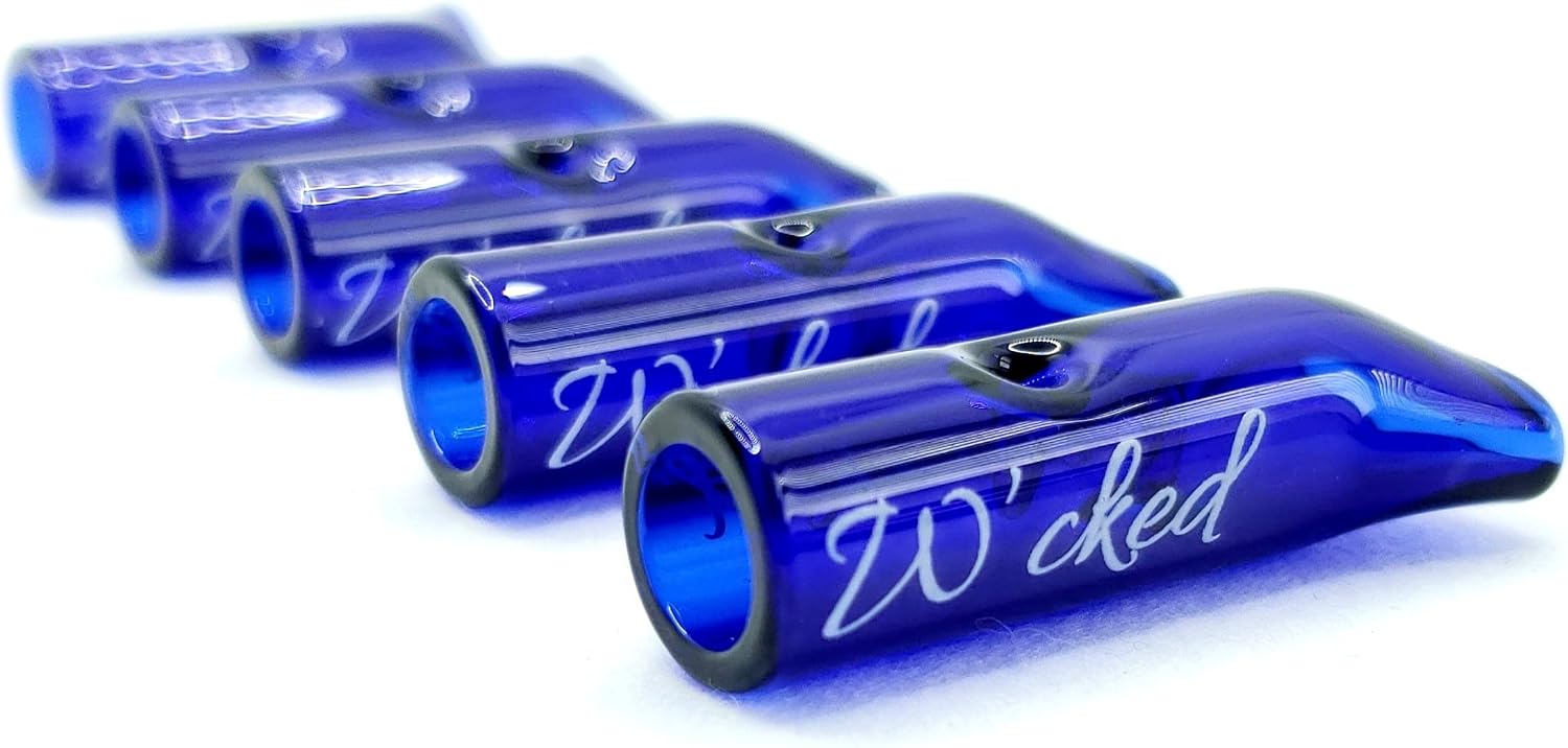 5PCS Reusable W'cked Glass Filter Tips for 8mm Pre-Rolled Filter Tips, Regular Cigarettes, Glass Rolling Tip Mouthpieces (Blue)