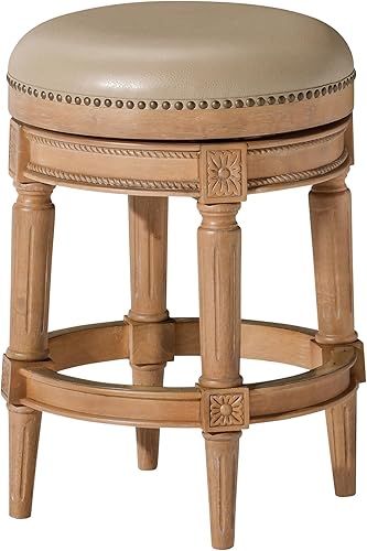 Maven Lane Pullman Taburete tapizado sin respaldo de 26 pulgadas de altura de mostrador en acabado de roble envejecido con asiento acolchado de