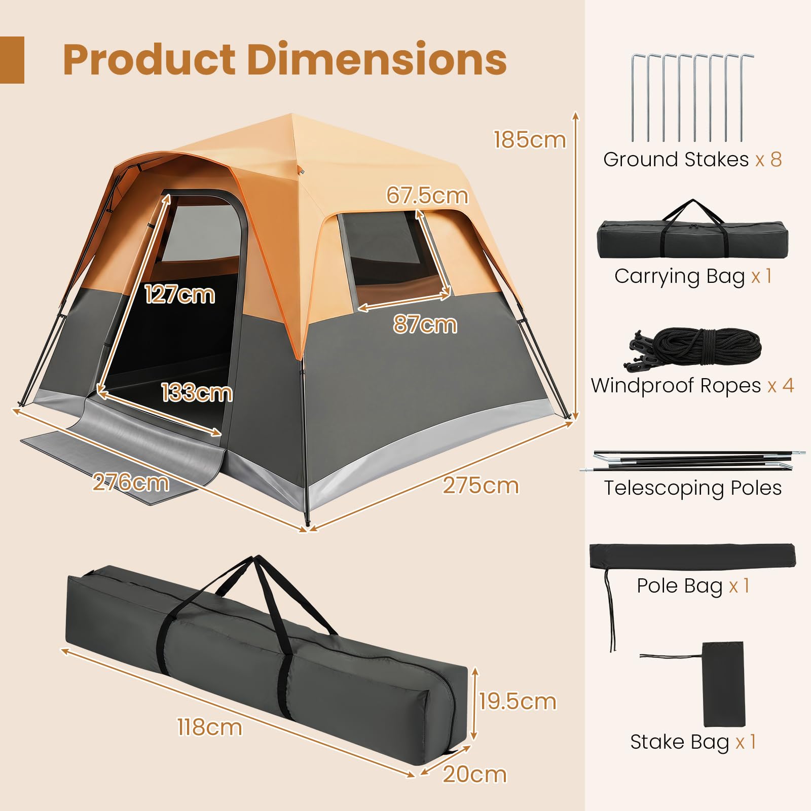 COSTWAY Tente de Camping 6 Personnes Occultante Imperméable